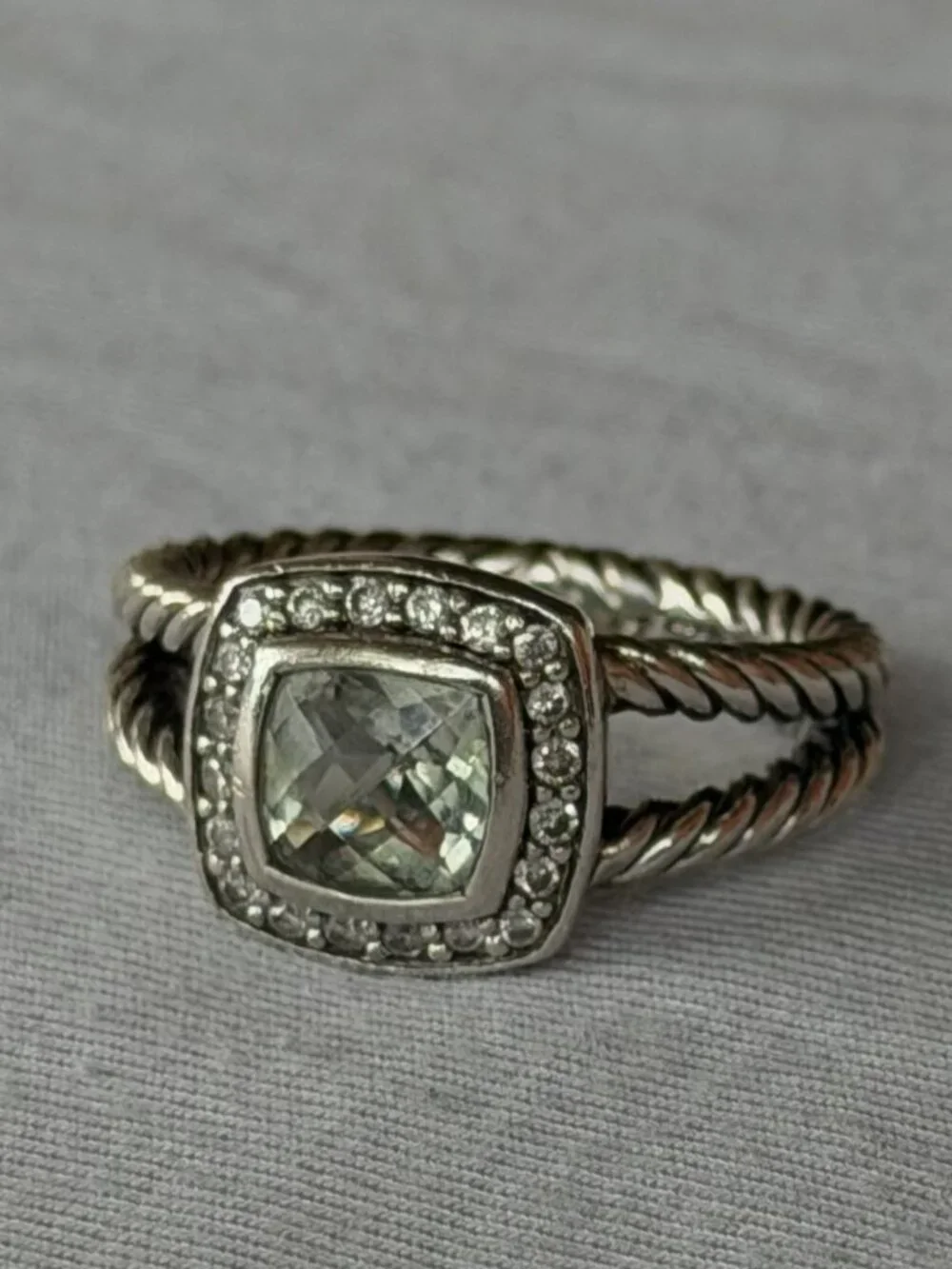 David Yurman Petite Albion® Ring Sterling Silver with Prasiolite & Diamonds sz 6